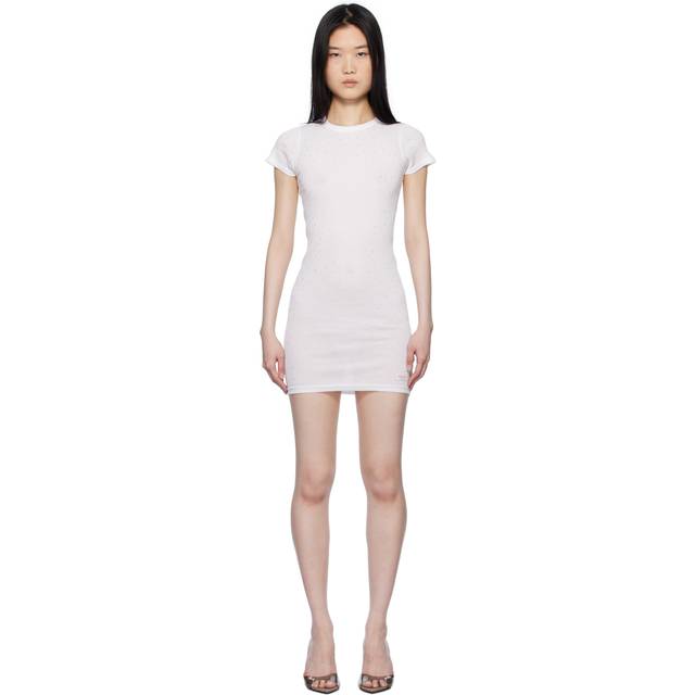 Alexander Wang White Crystal Hotfix Short Sleeve Loungewear Minidress - WHITE - XL