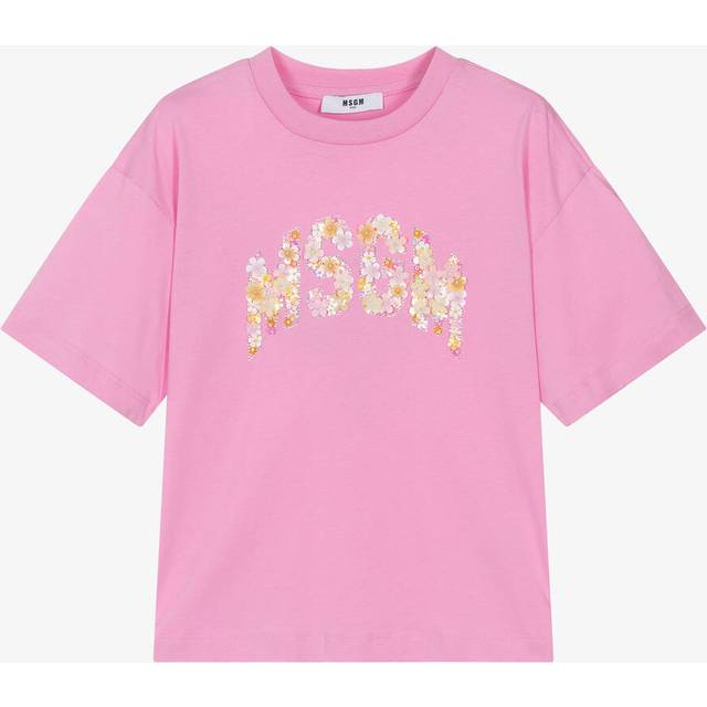Msgm Girls Pink Sequin & Diamanté Flower T-Shirt - 4 year