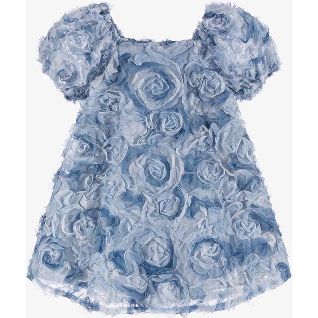 The Tiny Universe Girls Blue Tulle & Chiffon Roses Dress - 12 month
