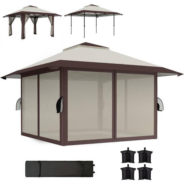 Paviljong med Nätväggar Höjdjusterbart Beige