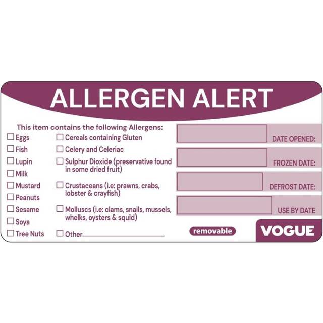 Hygiplas Removable Allergen Alert Food Labels (Pack of 250)