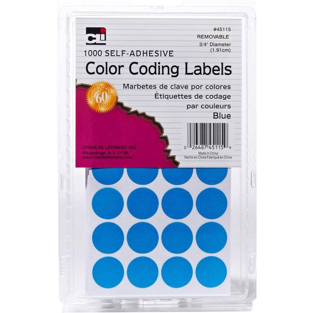 Charles Leonard Color Coding Dots  Self-Adhesive Labels  0.75 Inch Diameter  Blue  1000-Count Box (45115)