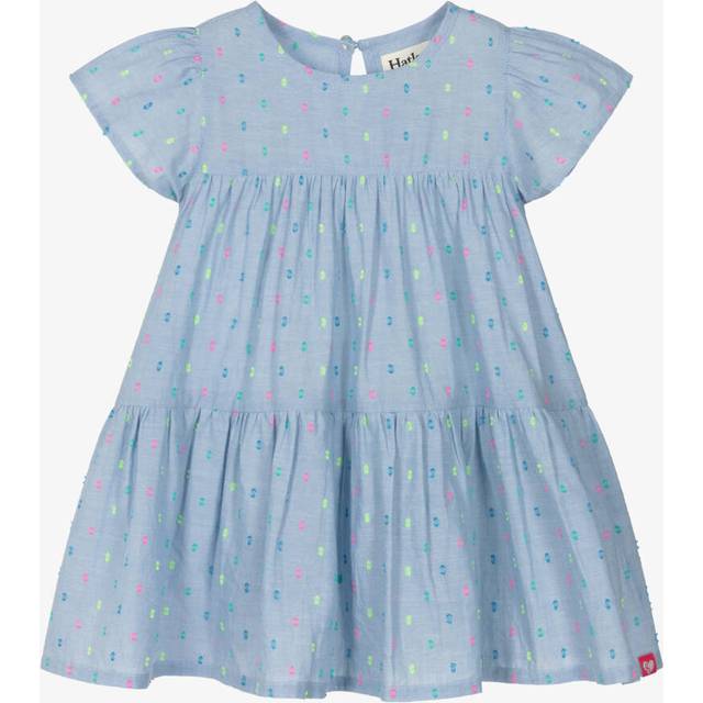 Hatley Girls Blue Chambray Tufted Embroidery Dress - 4 year