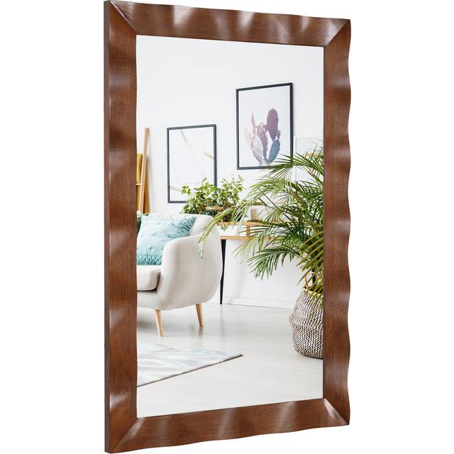 Costway Brown Rubberwood Rustic Style Wall Mirror 106 x 71cm - 120 x 80 x 8cm
