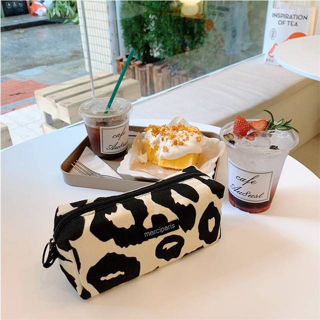 (StyleC, M) Leopard Grid Chess Print Pencil Case Large Capacity Stationery Storage Bag