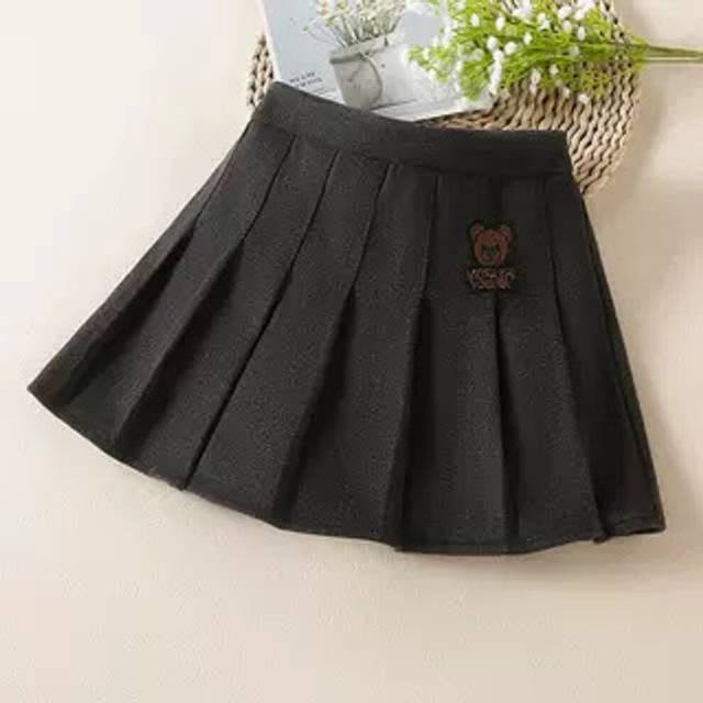 (Bear Grey (Wool Fabric), 90cm) Girls' Skirt Autumn And Winter Children's Wool Versatile Children's Clothing Girls' Middle-aged Children's Pleated Ski