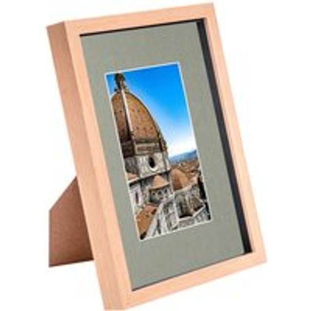 Light Wood A4 (8" x 12") 3D Shadow Box Frame with A5 Mount - Grey Mount