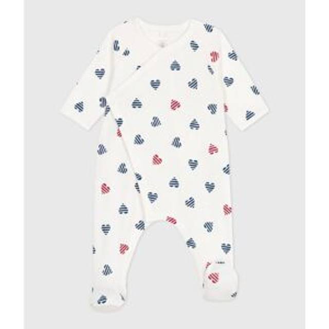 Sleepsuit in Striped Heart Print Cotton - White - 6M (67CM)