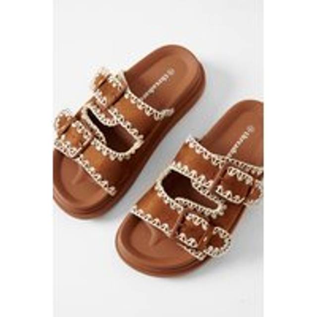 Womens Contrast Stitch Chunky Sliders - Brown - 4