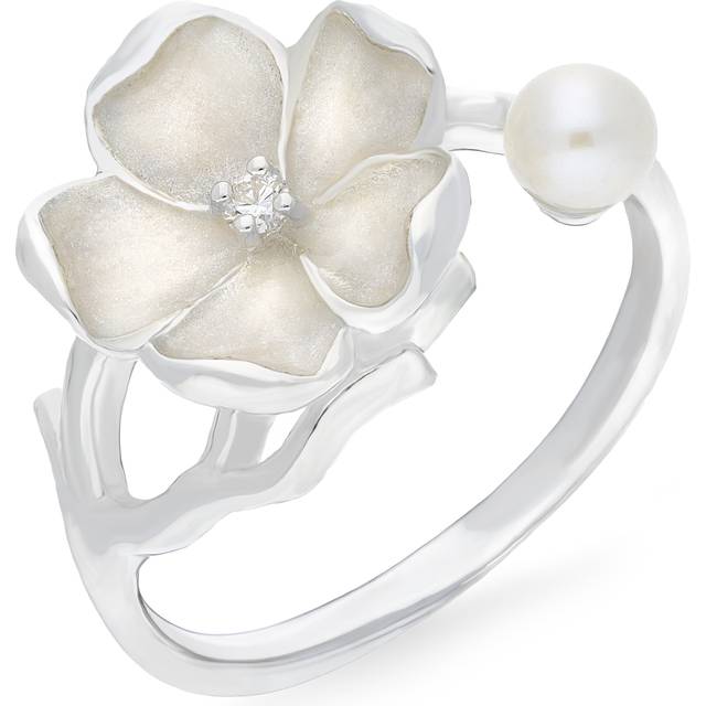 Sterling Silver Pearl and Diamond Flower Ring