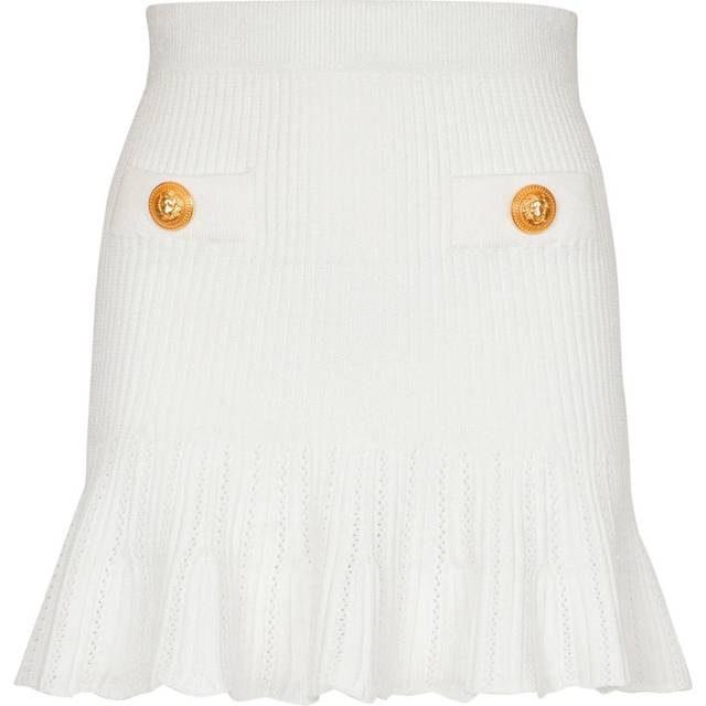 Balmain, Kjol, Dam, S, Polyester, Stickad skaterkjol - white (S)