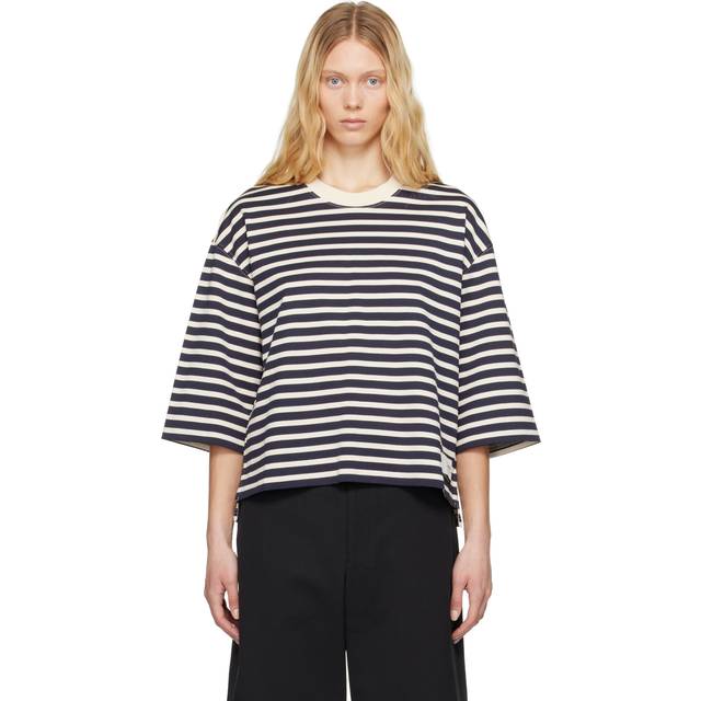 Navy Blue Striped Cotton T-shirt - M