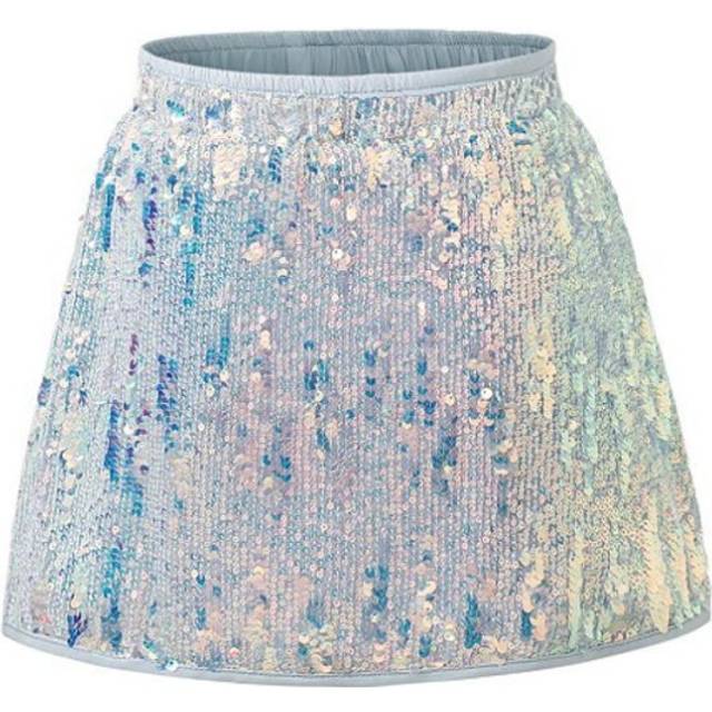 (Skirt (Safety Panties Lining), 130cm) Girls Silver Sequin Skirt Spring And Autumn Girls Fashion Versatile Mermaid Skirt Princess Skirt Pants