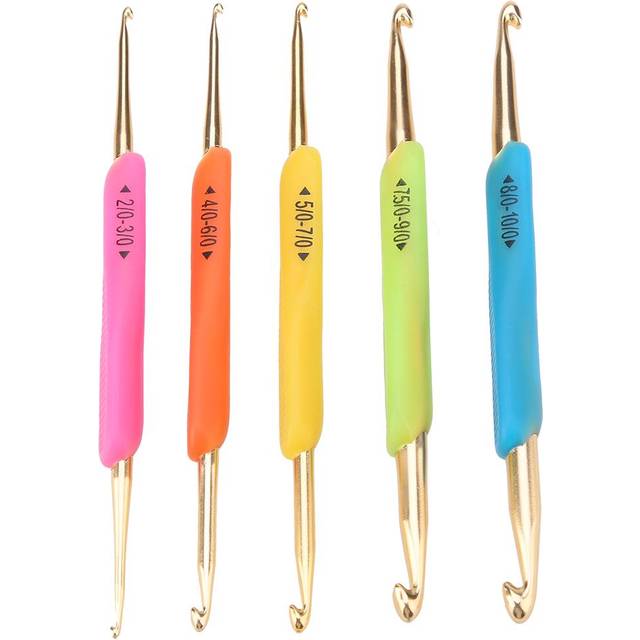 Double Hook Crochet Hook Set TPR Soft Rubber Handle Aluminum Knitting Needle Set (Color Random)
