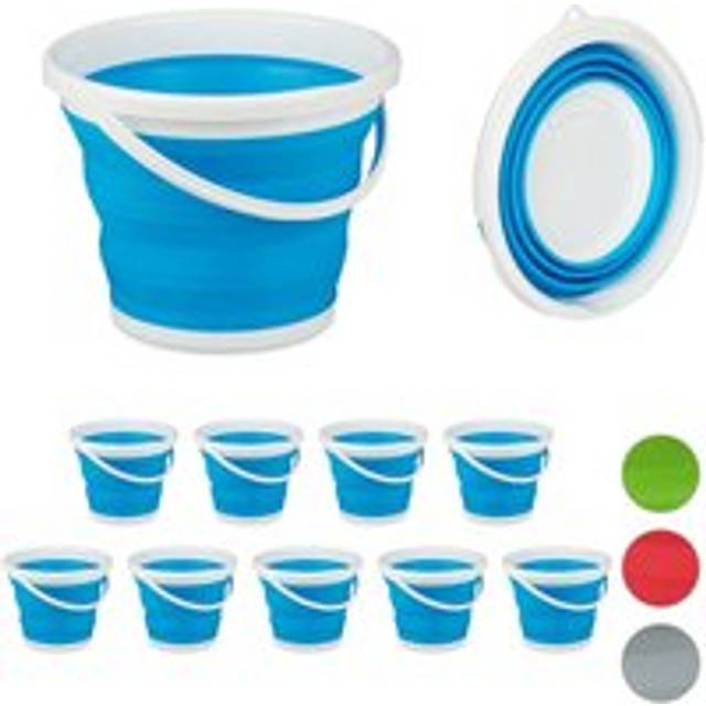 Relaxdays - Set of 10 Folding Buckets, 10L Mopping Bin, Collapsible for Car, Camping and Festivals, Blue