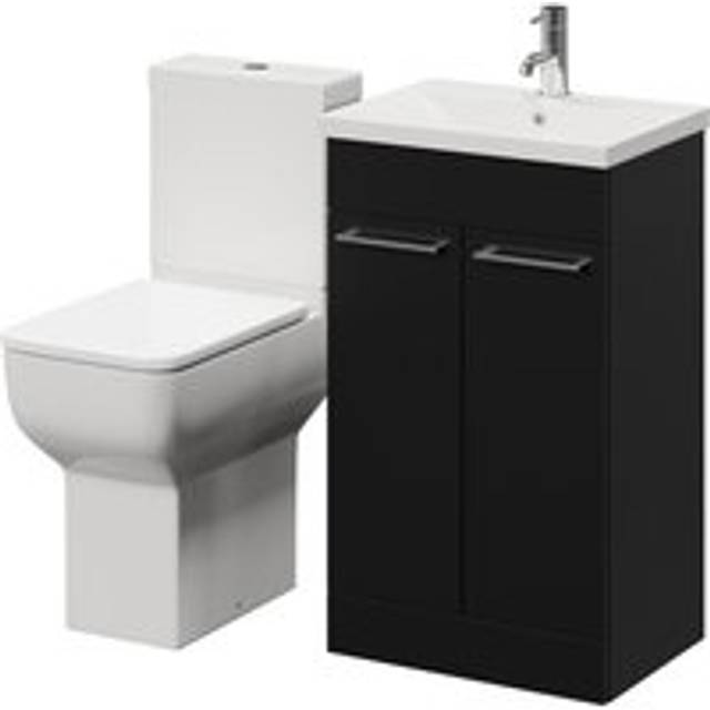 Wholesale Domestic Alessio Vanity Unit and Toilet Suite including Comfort Height Toilet and Floor Standing Vanity Unit with 2 Doors and Chrome Handles | Matt Black | MDF | 500mm