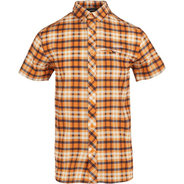 (XL, Persimmon) Regatta Mens Checked Packaway Travel Shirt