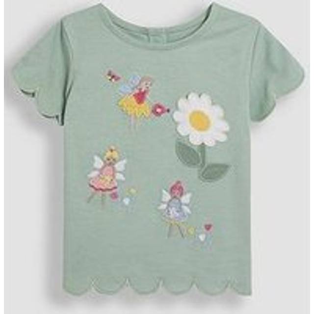 JoJo Maman Bebe Girls Fairy Applique Daisy Pocket T-Shirt - Green, Green, Size Age: 6-12 Months - age: 6-12 MONTHS