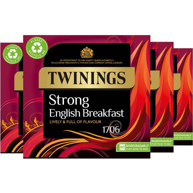 Twinings English Strong Breakfast Tea | Bold, Lively & Full of Flavour Black Tea | Multipack Bulk Buy, 320 (4 x 80) Biodegradable Tea Bags