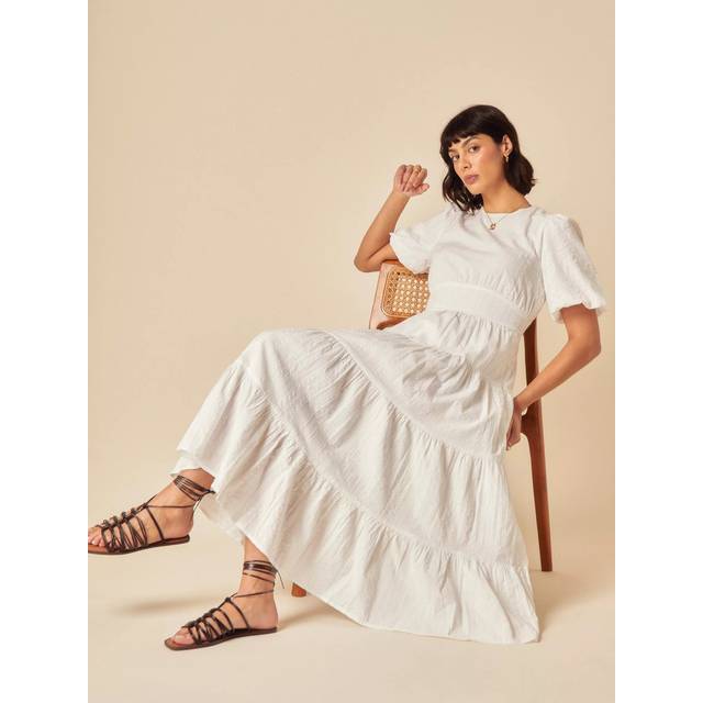 Nobody's Child Ricky Short Sleeve Tiered Cotton Midi Dress, White