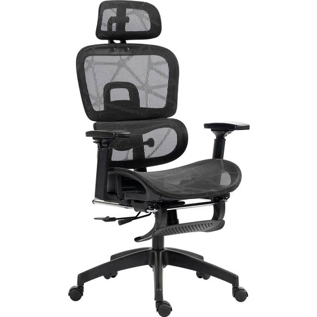 Ergonomisk Kontorsstol Mesh med Optimalt svankstöd, Fotstöd - Svart