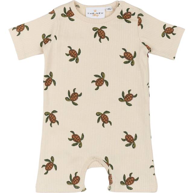 The New Siblings GOTS Owen Ribbad Jumpsuit White Swan Aop | Vit | 68 cm