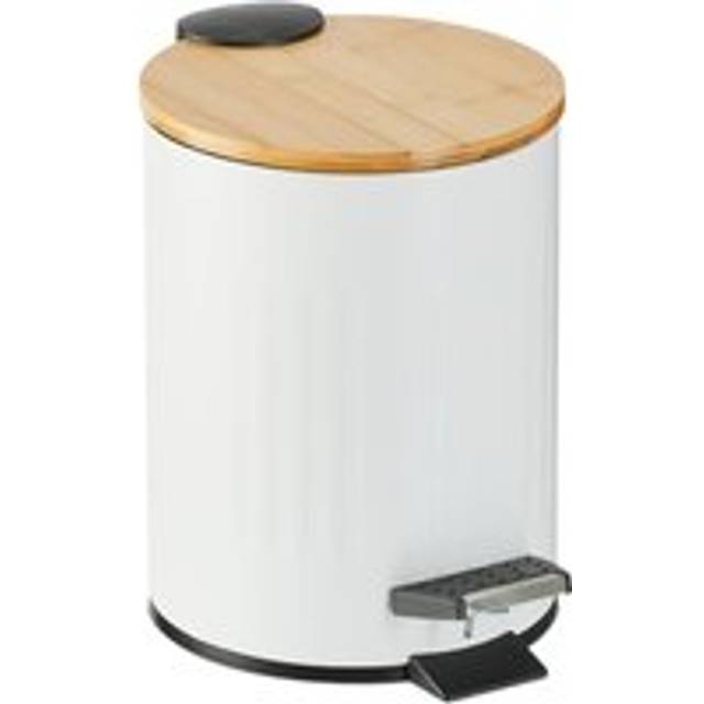 Relaxdays - Step Pedal Bin, 3 Litre, Soft-close Mechanism, Removable Inside, Bathroom Cosmetic Waste, Metal, Bamboo, White