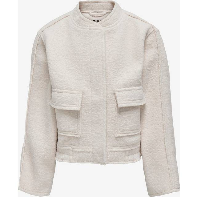 Only Kids Girls Boucle Bomber Jacket - Moonbeam - Cream, Moonbeam, Size 12 Years - 12 YEARS