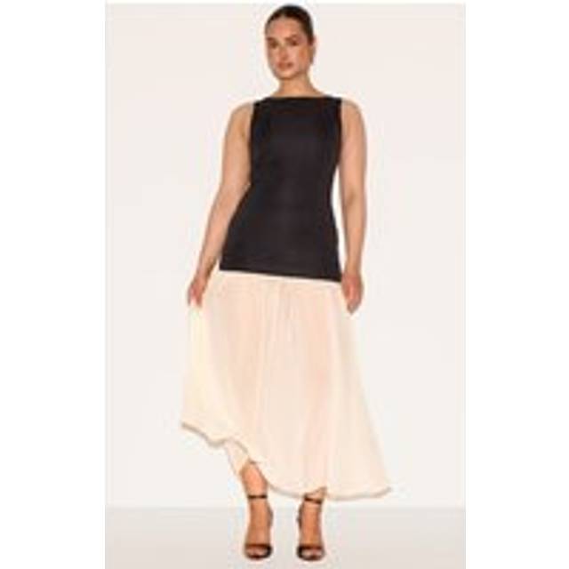 Shape Black Boat Neck Dropped Waist Maxi Dress, Black - 6