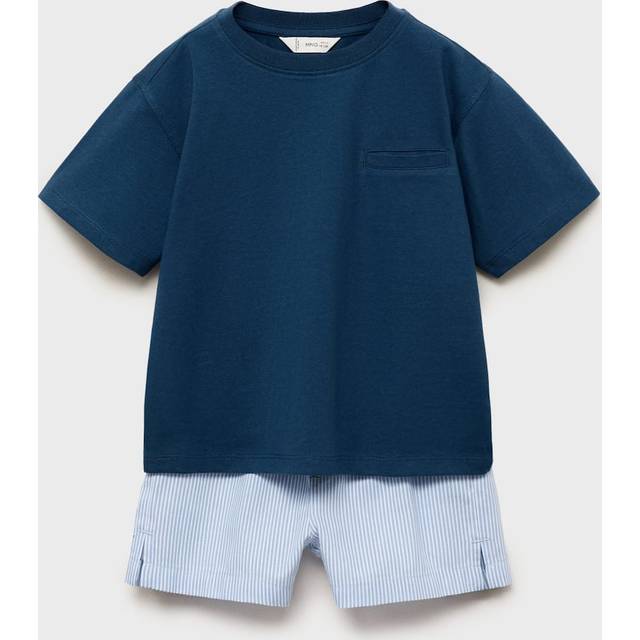 Mango Younger Boys T-Shirt &amp; Short Pyjamas - Dark Blue, Dark Blue, Size 18-24 Months - 18-24 MONTHS