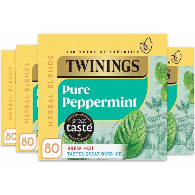 Twinings Pure Peppermint Flavoured Tea Bags - 320 Biodegradable Bags (Multipack of 4 x 80), Caffeine & Sugar Free Herbal Tea for Digestion &