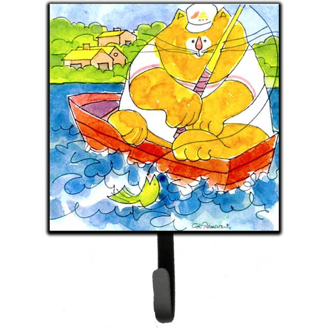 """""Caroline's Treasures 6107SH4 Big Orange Cat Fishing Leash Holder or Key Hook  Small  Multicolor"""""
