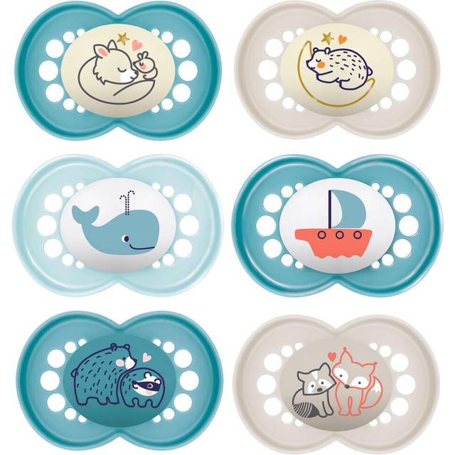 MAM Day & Night 16+ Months SkinSoft Silicone Pacifiers with 3 Travel Boxes, Pack of 6