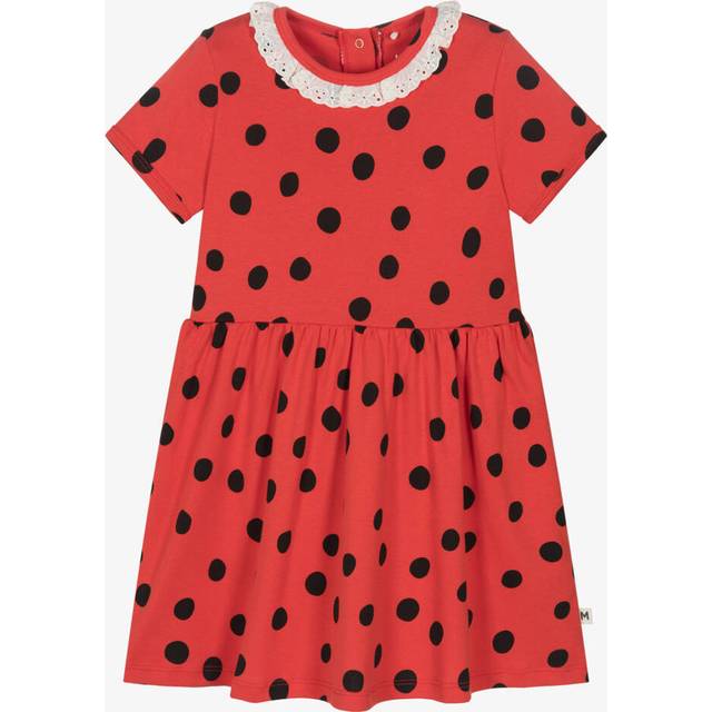 Mini Rodini Kids' Organic Cotton Lace Collar Dress, Polka Dot Red