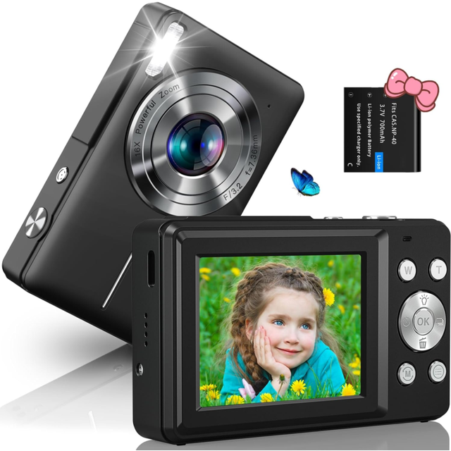 Digital camera 1080p, 44mp digital camera compact with flash image stabilization