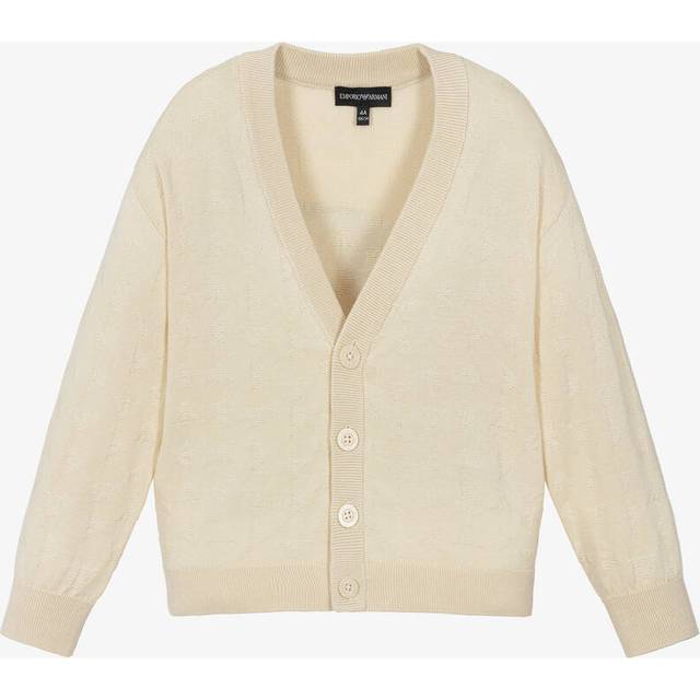 Emporio Armani Boys Beige Cotton Knit Eagle Cardigan - 14 year