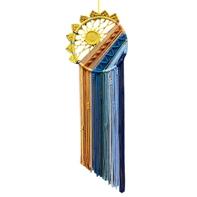 Bohemian Wall Macrame Hanging, Sunrise Sunset Art Handmade Tassel Tapestry Woven Bedroom Decor Star