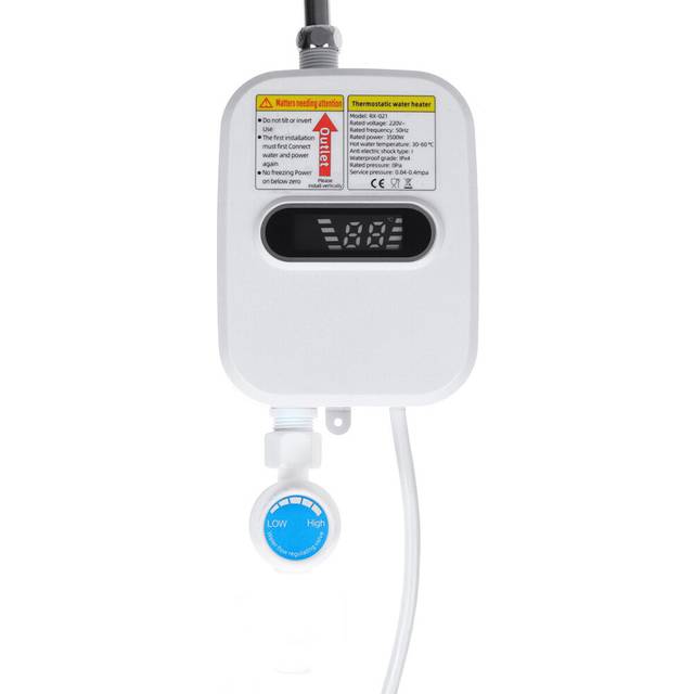 3500W 220V Household Instant Hot Water Heater Plug-in Electric Tankless with LCD Dispaly Shower Head for Bathroom Shower