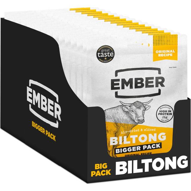 Ember Snacks: Biltong Beef Jerky Original Flavour (15 x 50g) - Protein Keto Snacks - On The Go Snack - From British and Irish Meat - Packaging may var