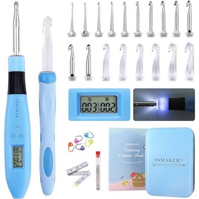 Light up Crochet Hooks Set, 18in1 Counting Crochet Hook Set Digital, Led Crochet Needles Kit with Case, Special Crochet Gifts for Crocheters