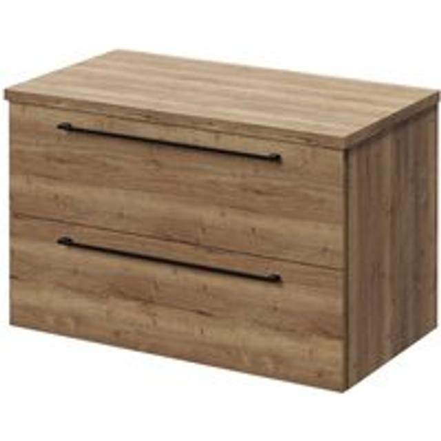 Napoli Wall Mounted Vanity Unit for Countertop Basins with 2 Drawers and Matt Black Handles | Tobacco Oak | MDF | 800mm