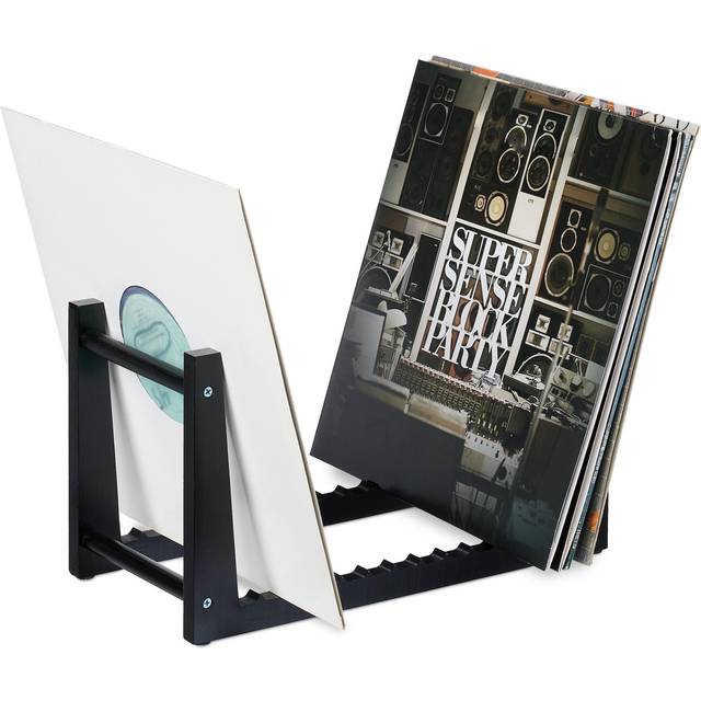 Relaxdays - Vinyl Record Holder, Bamboo, Rack with 12 Slots for 50 LPs, hwd: 19.5 x 35 x 17 cm, Collection Storage, Black