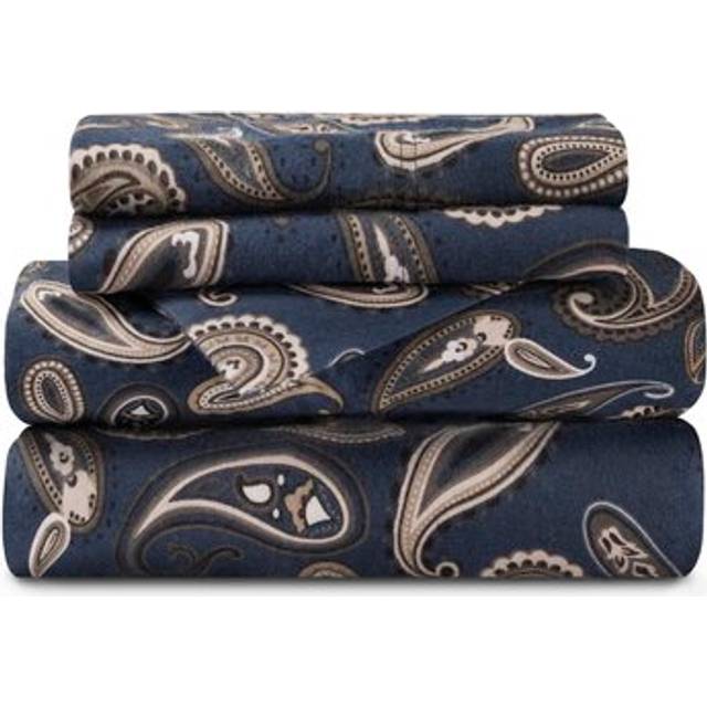 Impressions by Luxor Treasures FLAQNSH PANB Cotton Flannel Queen Sheet Set Paisley, Navy Blue