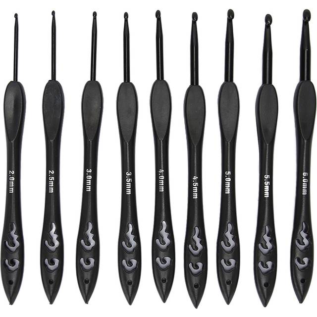 9pcs Crochet Hooks Set 2.0 to 6.0mm Ergonomic Handle Reduce Cramps Aluminum Crochet Hook for