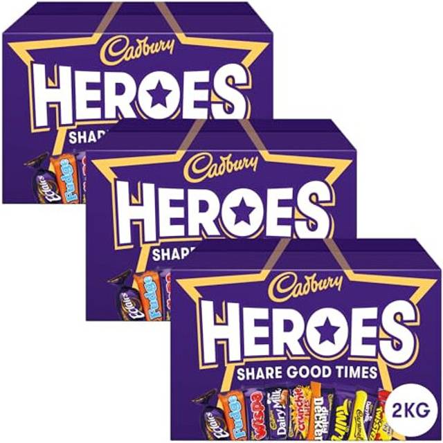 Cadbury Heroes Chocolate Bulk Sharing Box 2kg Milk Chocolates Individually Wrapped (Pack of 3)