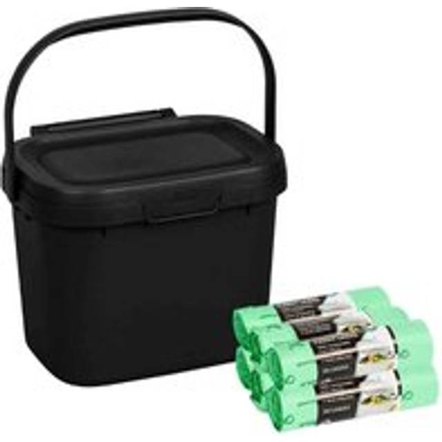 Addis Compost Caddy With 120 X Compostable Liners (6 Rolls), Black