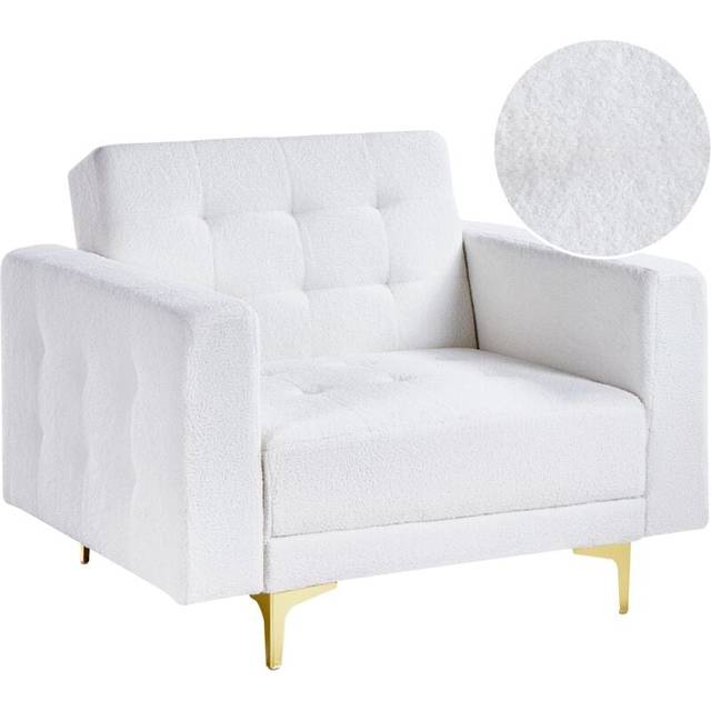 Modern Armchair Reclining Day Bed White Boucle Fabric Gold Legs Tufted Aberdeen