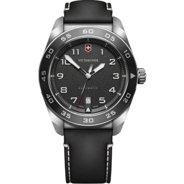 Victorinox Swiss Army Leather Strap Black Dial Automatic 242044 100M Men's Watch