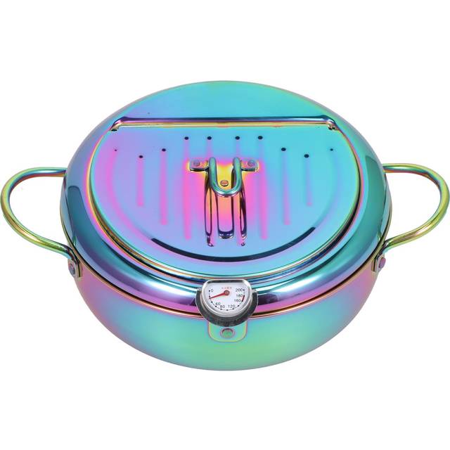 Stainless Steel Fryer with Thermometer 3.2L Non Stick Deep Frying Pot Kitchen Cookware Accessory blue