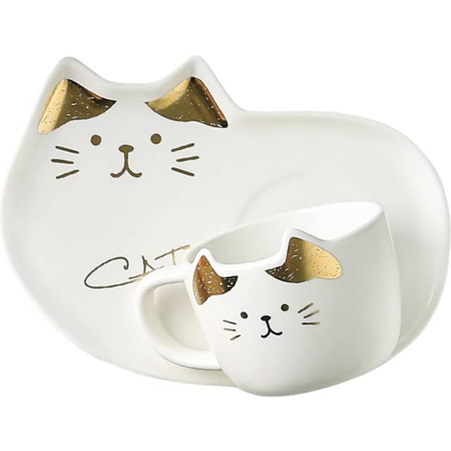 Tea Cup 1 Set Cat and Saucer Chrismas Porcelain Drink Cup cat Cup Saucer Black cat Mug Funny cat Mugs